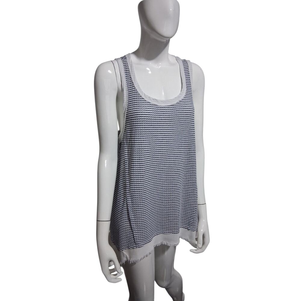 Umgee Nautical Tank Womens size Large Stripe Asymmetrical Beachy Scoop‎ Neck Top